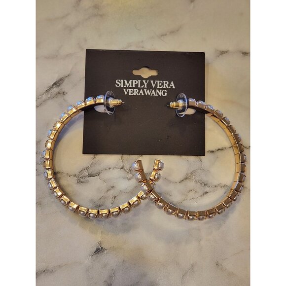Simply Vera Vera Wang Gold-Tone & Faux Pearl Embellished Hoop Earrings - Picture 1 of 5